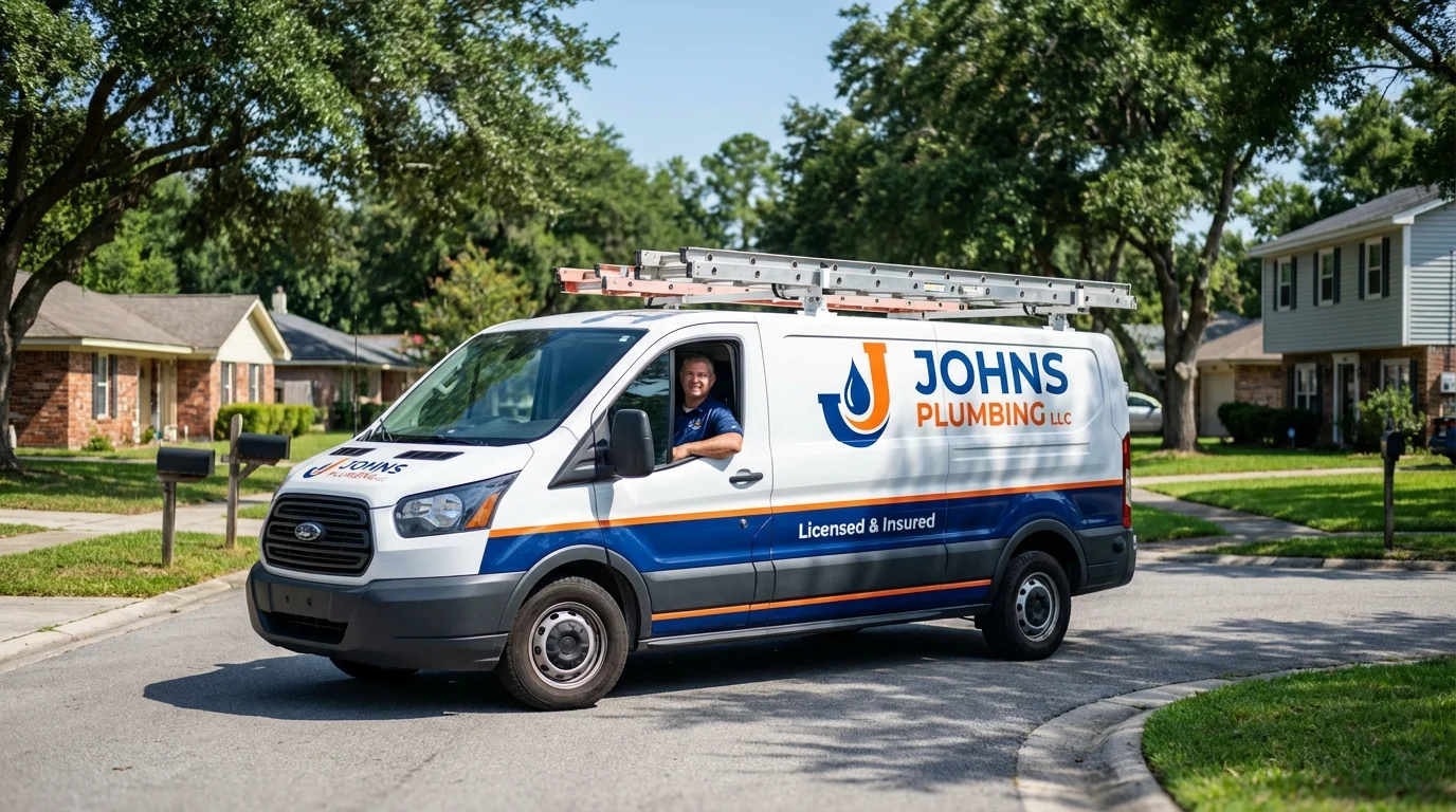 Johns Plumbing LLC service van in Maurice, LA