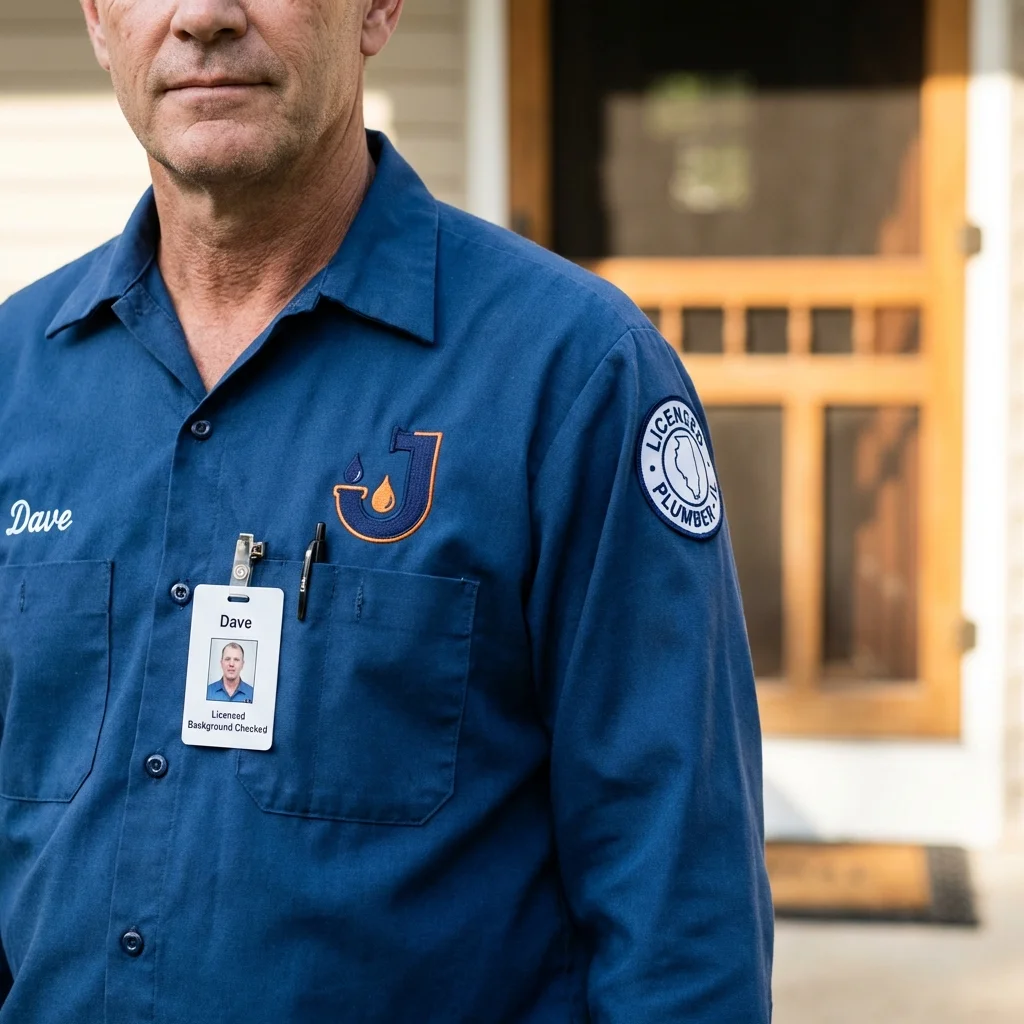 Licensed plumber showing ID badge in Maurice, LA