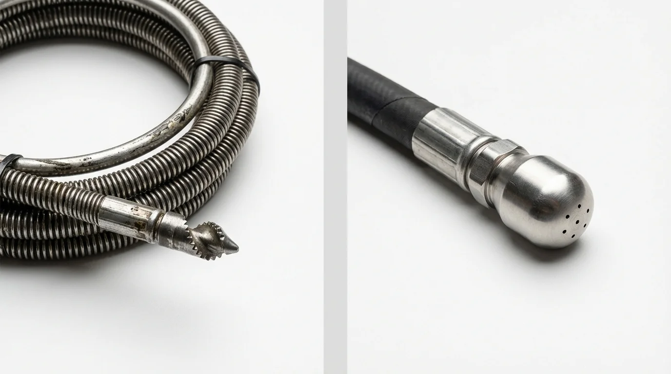 Drain snake cable and hydro jetting nozzle used for drain cleaning in Maurice, LA
