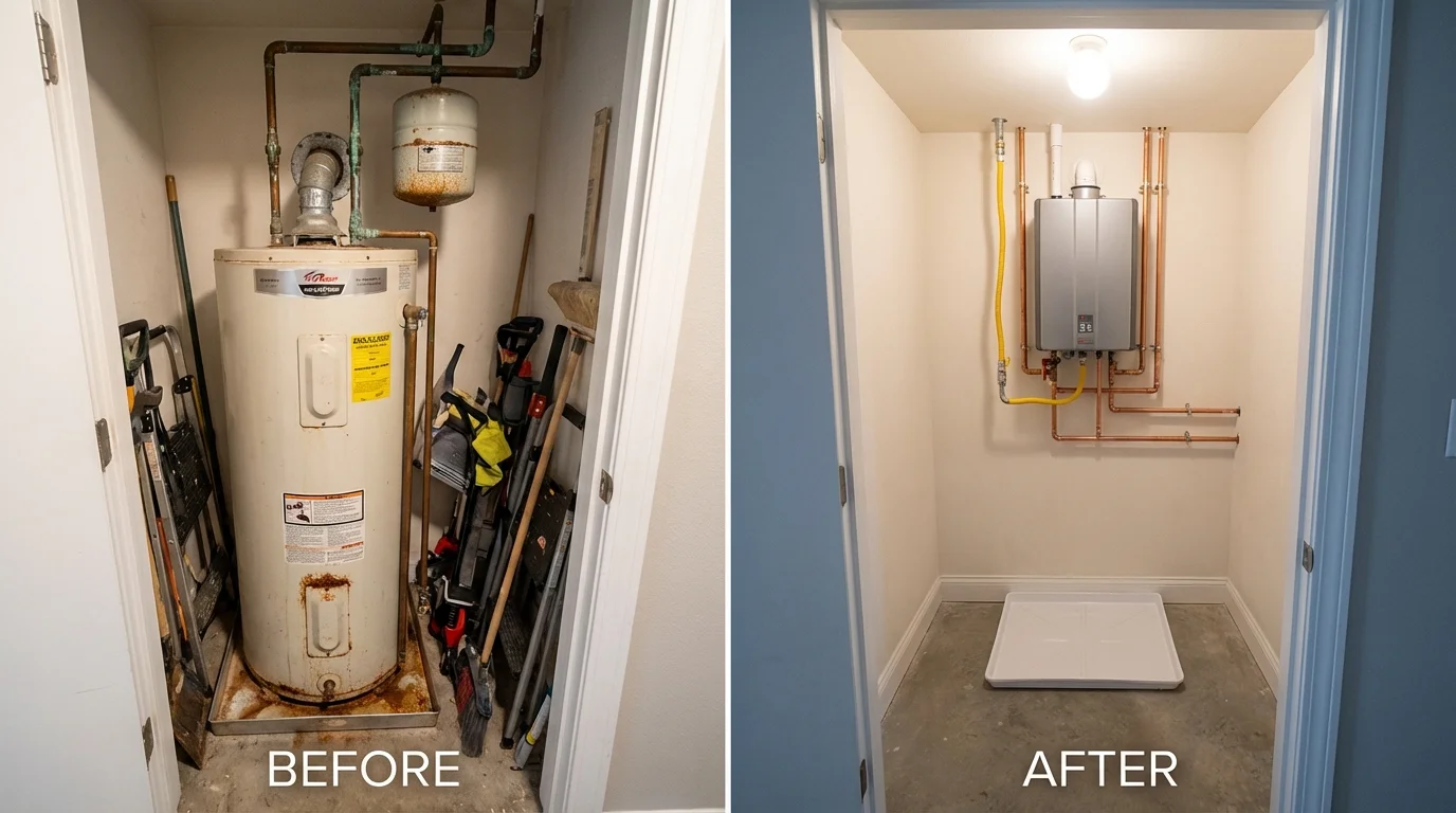 Tank water heater versus wall-mounted tankless unit comparison for Maurice, LA homeowners