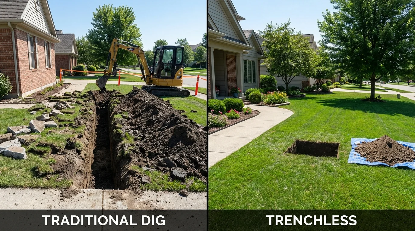 Trenchless sewer repair with minimal yard damage versus traditional excavation in Maurice, LA